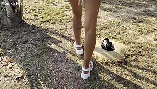 Shameless Monika Fox Pissing Outdoors With Naked Tits