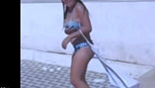 Filming my beautiful Brazilian friend as she rips clothes for lesbian striptease.