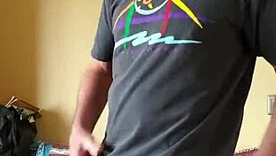 Pervy guy slaps his boner then loses control and cums everywhere