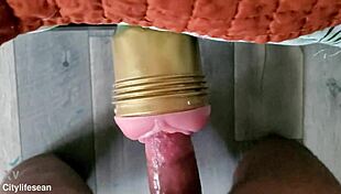 Subtle bedroom foreplay with moaning handjob on cock