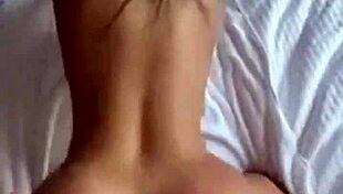 Amateur wife in lingerie fucks tight teen pussy while cuckold watches.