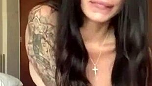 Amateur wife in lingerie fucks tight teen pussy while cuckold watches.