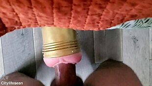 Subtle bedroom foreplay with moaning handjob on cock