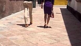 this rich cougar's ass is getting spied on in a voyeur scene