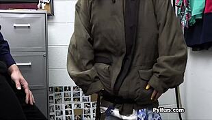 Can you believe the sexy thief deepthroats and rides cock at work?