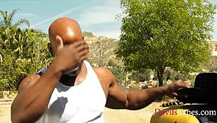 Skinny teen step daughter shows appreciation to her black father-in-law in interracial old and young scene