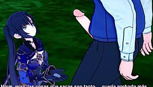 mona from genshin impact loses virginity in sex park
