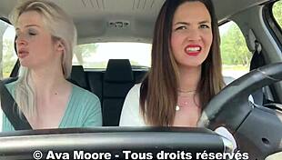 Hey, lucky guy gets sucked by two girls on the roadside!