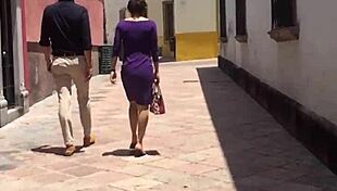 this rich cougar's ass is getting spied on in a voyeur scene