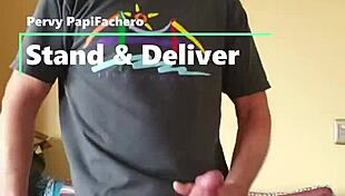 Pervy guy slaps his boner then loses control and cums everywhere