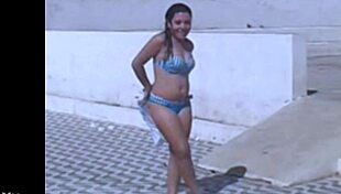 Filming my beautiful Brazilian friend as she rips clothes for lesbian striptease.