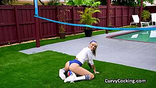 fit blonde stretches before sucking dick hardcore teen 😏