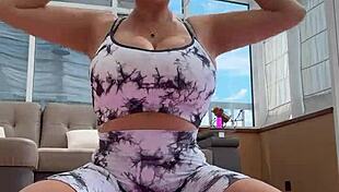 Doing yoga big natural saggy tits hard nipples