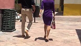 this rich cougar's ass is getting spied on in a voyeur scene