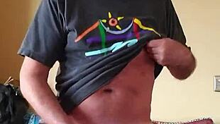 Pervy guy slaps his boner then loses control and cums everywhere