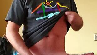 Pervy guy slaps his boner then loses control and cums everywhere