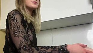 Blonde hottie masturbates with legs wide open for steamy solo action