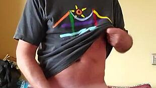 Pervy guy slaps his boner then loses control and cums everywhere