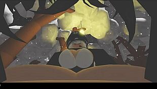 Snowy Forest Scene with Blonde Cartoon Character in Nature