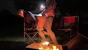 Fat curvy amateur fucks in public camping outdoor trying to get caught
