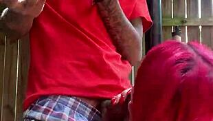 Redhead participates in rough interracial group orgy foursome action