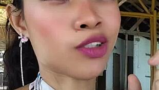 Beauty asian girl shows off huge dildo in homemade video