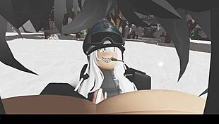 Snowy Forest Scene with Blonde Cartoon Character in Nature