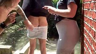 Redhead participates in rough interracial group orgy foursome action