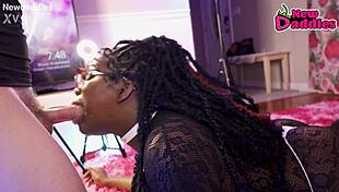 Black 20-Year-Old Ebony Babe Screams While Sucking White Daddy in Wild Lingerie Session