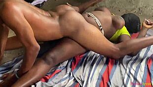 Is she moaning while getting pounded in the garden?