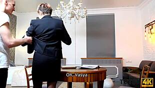 Tricky Boy DRILLS Mature Tutor In Black Stockings!