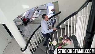 he caught her changing, mesmerized by massive tits, then fucked her pussy hard