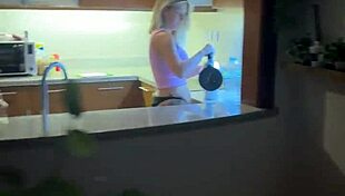 sexy alice giving blowjob to her boyfriend in kitchen and took huge cumload in mouth