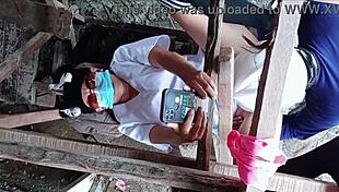 Nurse Seduces Construction Worker on Site