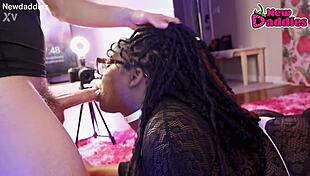 Black 20-Year-Old Ebony Babe Screams While Sucking White Daddy in Wild Lingerie Session