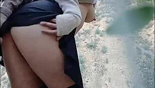 hot whore receives creampie and spanks outdoors