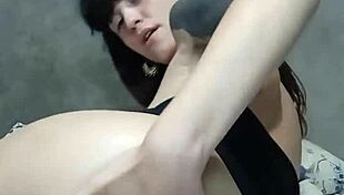 Young Amateur Uses Dildo On Her Natural Tits And Pussy.