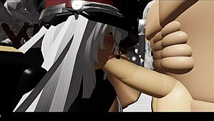 Snowy Forest Scene with Blonde Cartoon Character in Nature