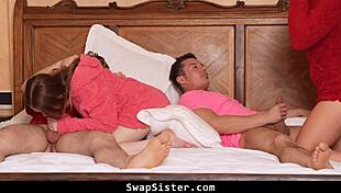 Stepsisters Lure Stepbrothers Into Bedroom Orgy