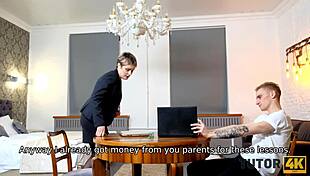 Tricky Boy DRILLS Mature Tutor In Black Stockings!