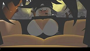 Snowy Forest Scene with Blonde Cartoon Character in Nature