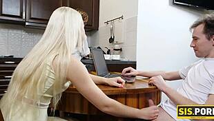 Slim Blonde and Stepbrother's Unplanned Encounter After Dinner