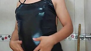 Transsexual In Bathroom Indulges In Sensual Touching