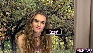 Tattooed shemale debutante tugs on her dick in solo masturbation.