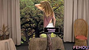 Tattooed shemale debutante tugs on her dick in solo masturbation.