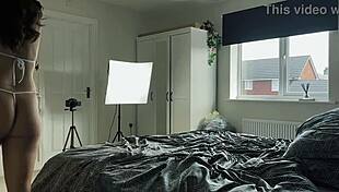 Bikini stepdaughter with a perfect ass teases and jerks him off onto her big tits.