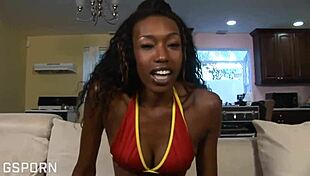 skinny ebony babe rides bbc in wet pussy missionary fun.