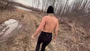 Stripping naked and getting fucked in the forest