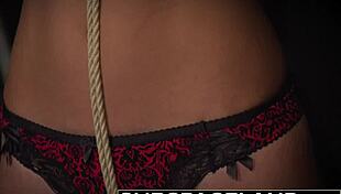 Painful yet playful BDSM session for a young teen, tied up and squirting.