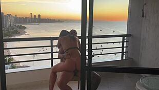 ebony babe rides until he cums at sunset